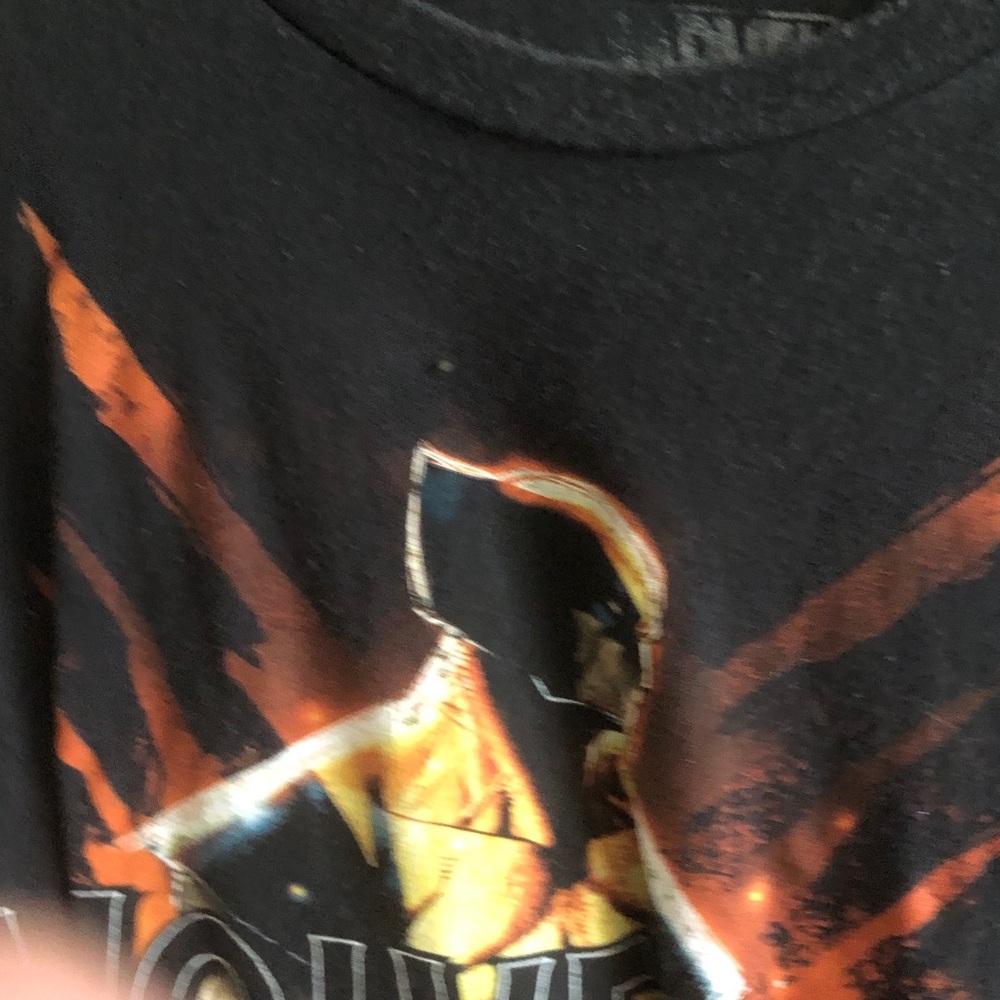Black Graphic Hoodie Figure Tee with Orange Accents